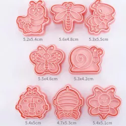 8pcs/set Cartoon Insect Cookie, Fondant, Clay Cutter Bee, Butterfly, Dragonfly, Lady bug, Spider, Snail, Ant, Worm Stamp Baking Pastry