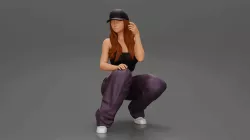 Chola gangster homie lowrider girl in cap sitting beside car
