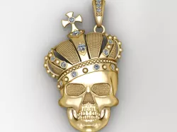 Hip Hop Crowned Skull Cross Pendant 3D STL OBJ Crown King Round 3D print model