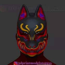 Japanese Fox Mask Demon Kitsune Cosplay Helmet STL File
