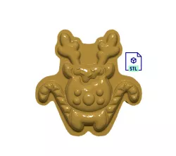 Kawaii Candycane Reindeer  STL FILE FOR 3D PRINTING - LASER CNC ROUTER - 3D PRINTABLE MODEL STL MODEL STL DOWNLOAD BATH BOMB/SOAP