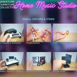 MINIATURE Acoustic Panels, Music Decors, Guitars, Small Decors  (15 Items) | Home Music Studio Miniature Furniture Collection