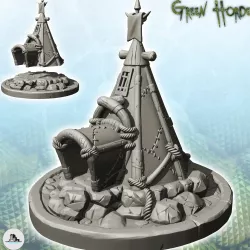 Orc canvas tent with flag on base (8) - Ork Green Horde Fantasy Beast Chaos Demon Ogre
