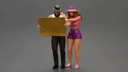 ravel man holding map with travel woman pointing her next destination using world map