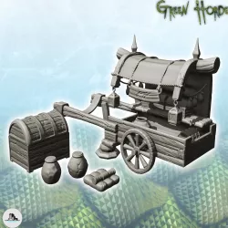 Set of medieval accessories with wooden caravan and chest (6) - Ork Green Horde Fantasy Beast Chaos Demon Ogre
