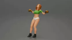 Tired boxing girl is lying in the boxing ring about to be knocked out