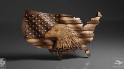 USA Wavy Map and Flag - Eagle - CNC Files For Wood, 3D STL Model