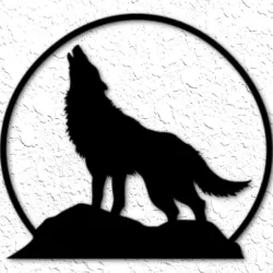 wolf howling moon wall art wolf wall decor 2d