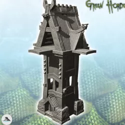 Wooden and stone chaos tower with large open platform (11) - Ork Green Horde Fantasy Beast Chaos Demon Ogre