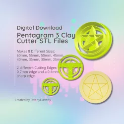 Clay Cutter STL File - Pentagram 3 - Halloween Whimsigoth Earring Digital File Download- 8 sizes and 2 Cutter Versions, cookie cutter