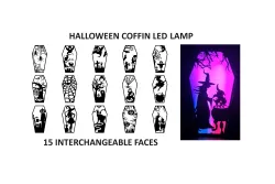 HALLOWEEN COFFIN LED LAMP  -  15  INTERCHANGEABLE FACES