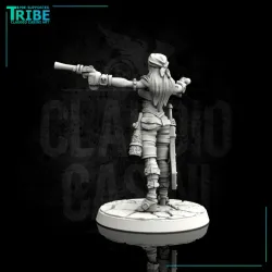 (0027) Female human elf half orc tiefling pirate with guns