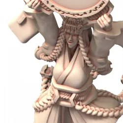 003 Japanese Shinto Shrine Maiden Miko Priestess Holding Kagura Suzu Bell and mirror