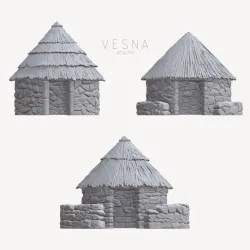 CELTIC STONE HUTS WITH THATCHED ROOFS