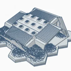 Destroyed Military Hangar with Hex Base MilDHB009