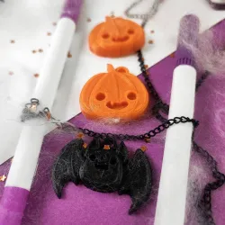 halloween pumpkins and bat