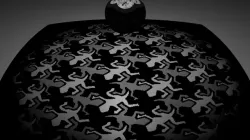 Stereographic projection MC Escher lizards grayscale