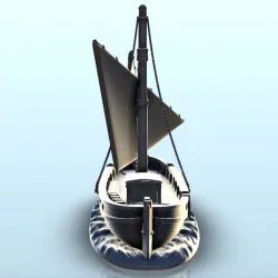Wooden sailboat with double mast (without base) 5 - Asia Terrain Clash of Katanas Tabletop RPG terrain China Korea WW2