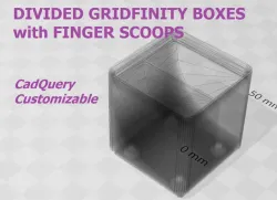 Divided Gridfinity Boxes with Finger Scoops (CadQuery Customizable)
