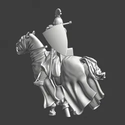 Medieval crested knight swinging warhammer
