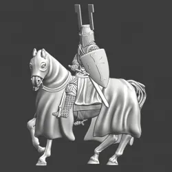 Medieval mounted Teutonic Knight with axe