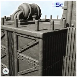 Fortified steel barracks with tank and roof access door (5) - Future Sci-Fi SF Post apocalyptic  Tabletop Scifi