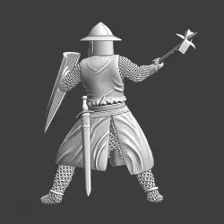 Medieval crusader knight with warhammer