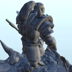 Orc hero with axe on bone platform 10 - Ork Green Horde Fantasy Beast Chaos Demon Ogre
