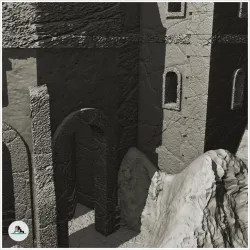 Stone castle with damaged keep and double flags (16) - Medieval Gothic Feudal Old Archaic Saga 28mm 15mm
