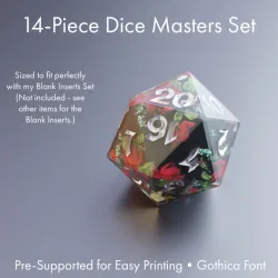 Dice Masters Set - 14 Shapes - Gothica Font - Supports Included