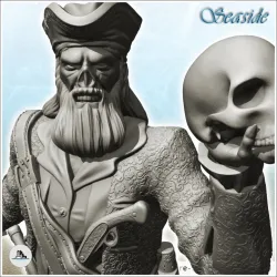 Old pirate with pistol and saber holding a skull (8) - Jungle Blackbeard Island Beach Piracy Caribbean Medieval