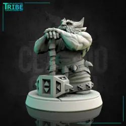 (0134) Male dwarf barbarian warrior with two hands hammer