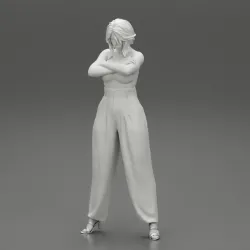 Beauty Business Woman Standing With Arms Folded in large pants