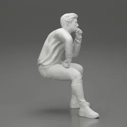 man in leather jacket sitting in thinking pose