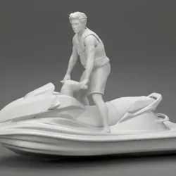 Man riding standing up on a speeding jetski