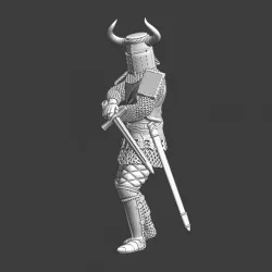 Medieval Knight fighting with sword - horned helmet