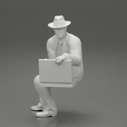 2 Models - businessman in hat sitting and holding briefcase of money