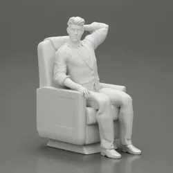 2 models - businessman like Thomas Shelby sitting with Stewardess in maid clothes Posing