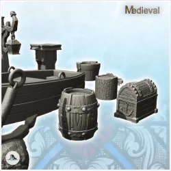 Fish shop accessory set with boat and exterior lights (3) - Medieval Gothic Feudal Old Archaic Saga 28mm 15mm