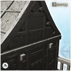 Medieval house with terrace, large door and thatched roof (11) - Medieval Gothic Feudal Old Archaic Saga 28mm 15mm
