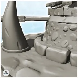 Round orc building with wooden roof and four horns (5) - Ork Green Horde Fantasy Beast Chaos Demon Ogre