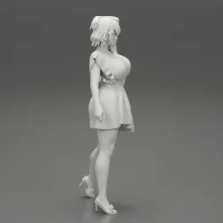 Sexy Female Summer Casual Fashion in V Neck dress posing