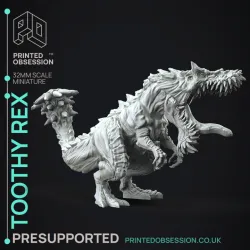 Toothy Rex - Large Monster -  PRESUPPORTED - Illustrated and Stats - 32mm scale