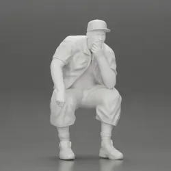 Fat Gangster sitting and thinking
