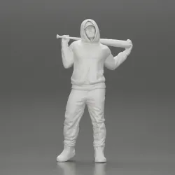 Gangster in hoodie sunglasses and cap holding A Baseball Bat on his shoulder