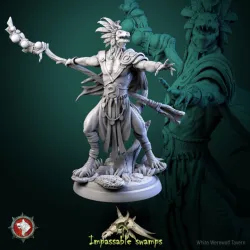 Lizardfolk Sorcerer 32mm and 75mm pre-supported
