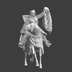Medieval crusader knight holding enemy banner