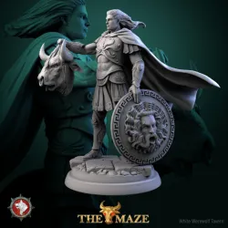 Theseus 32mm and 75mm heroic miniature pre-supported + dnd 5e stats block