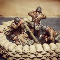 WW2 28mm (27/31 Brandt), 81mm french mortar, crew and sandbags
