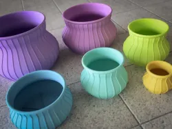 Classic Curved Flower Pot with Thin Vertical Decorations